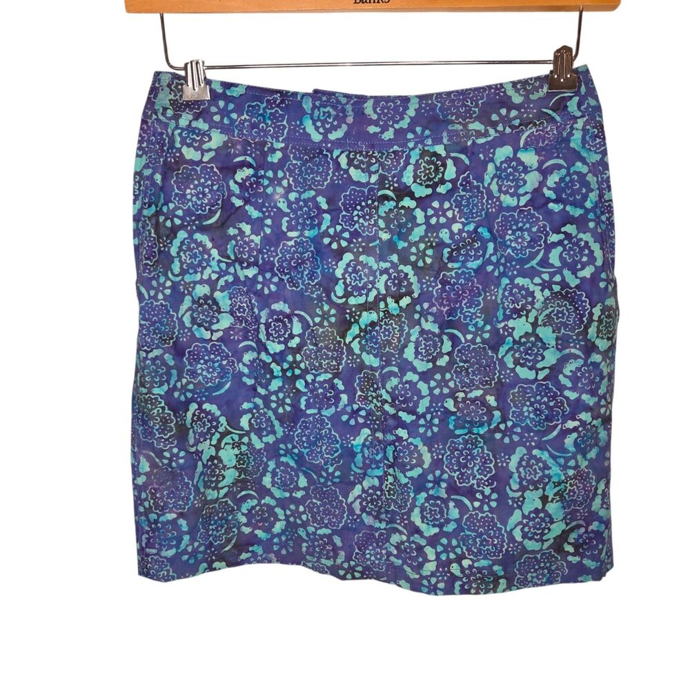 Ojai Clothing Batik Floral Cotton Stretch Skirt Size 4 Purple Teal NWT